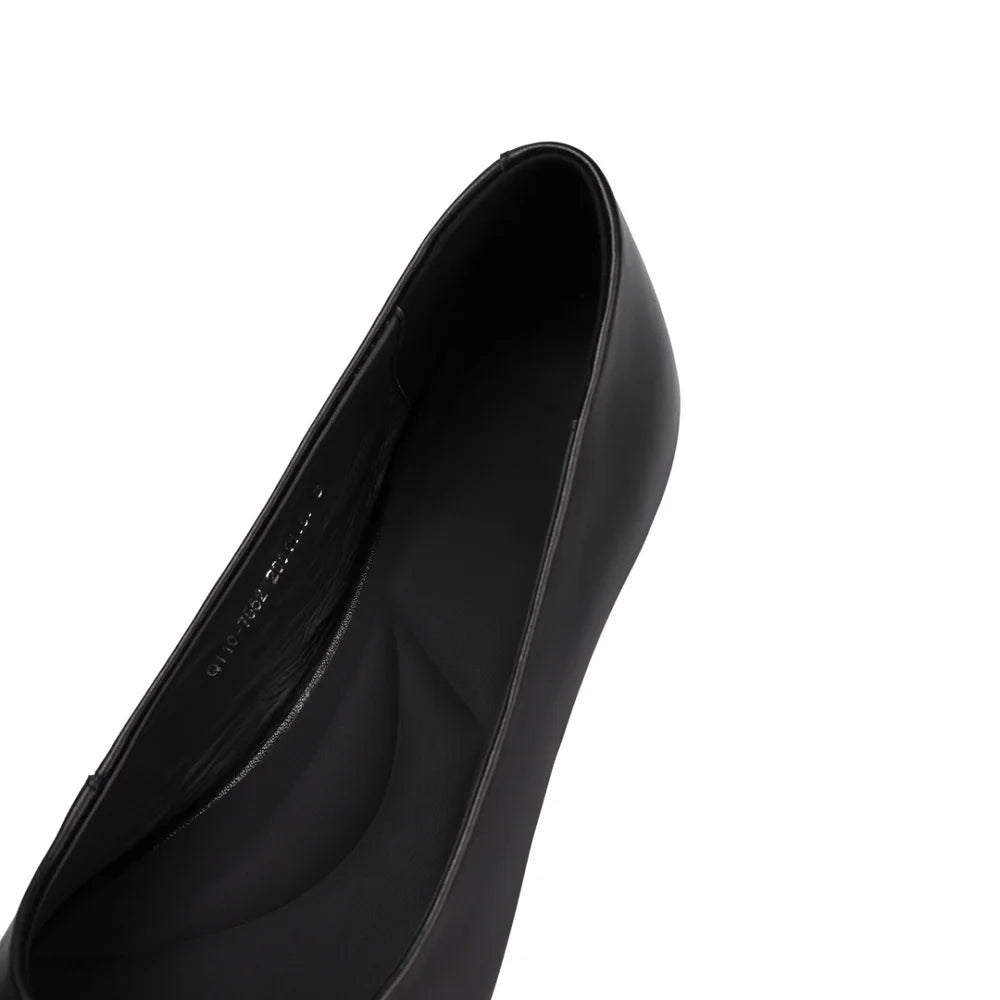 Handmade Genuine Leather Mid Heels Woman's Luxury High-End Elegant Design Commuting Female Color Button Design
