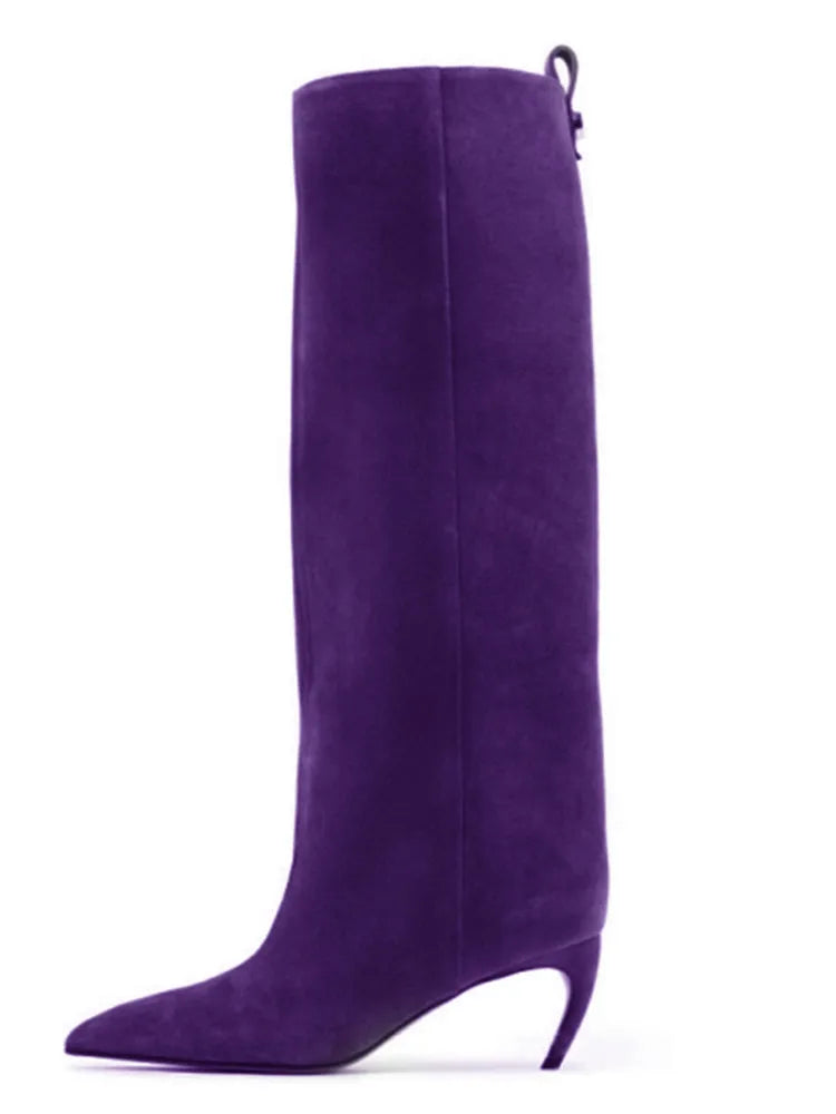 Women's new slim fit high heels knee high boots, fashionable pointed boots for women, autumn and winter mid length women's boots