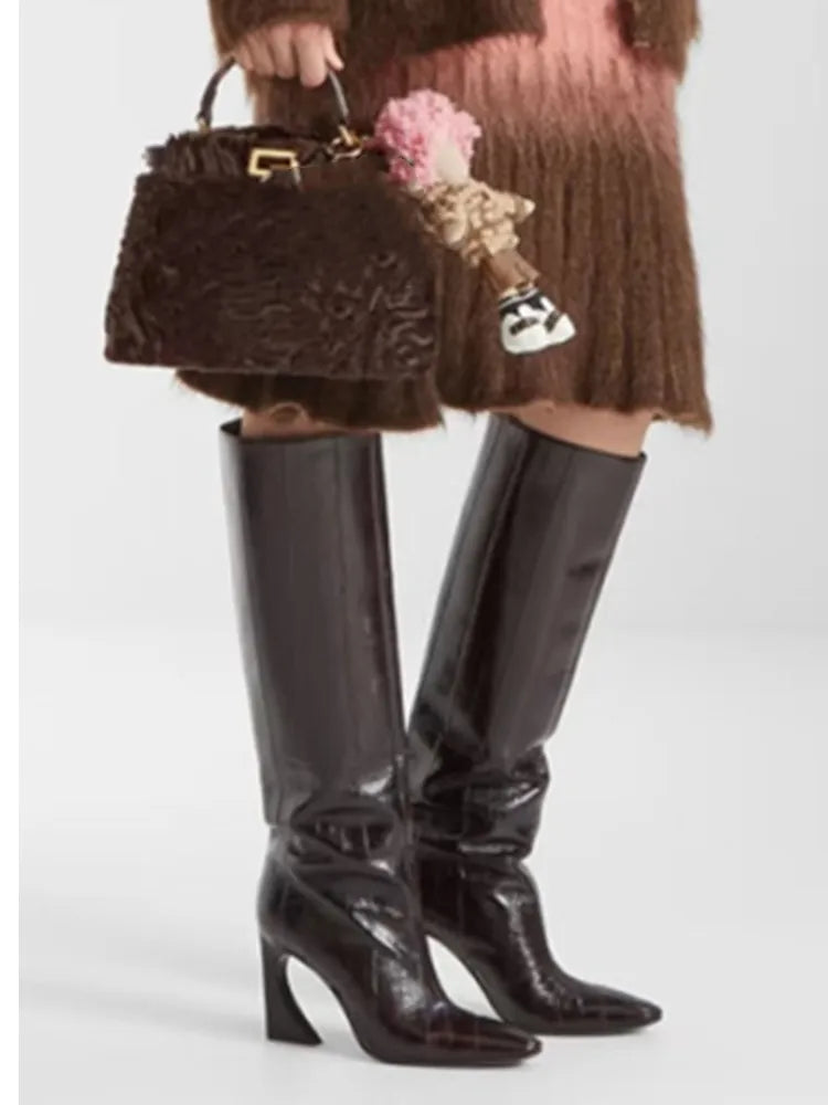 2026 Women's New Irregular High Heels Knee High Boots Pointed Fashion Show, Women's 34-44 Large Mid Length Women's Boots