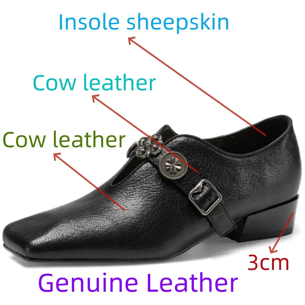 Retro Handmade Genuine Leather Style Belt Buckle Deep Mouth Bottom Soft comfortable Plain Surface Loafers