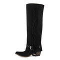 Onlymaker Women Pointed Toe Removable Fringe Brown Faux Suede leather Knee High Boots Big Size Chunky Heel Winter boots
