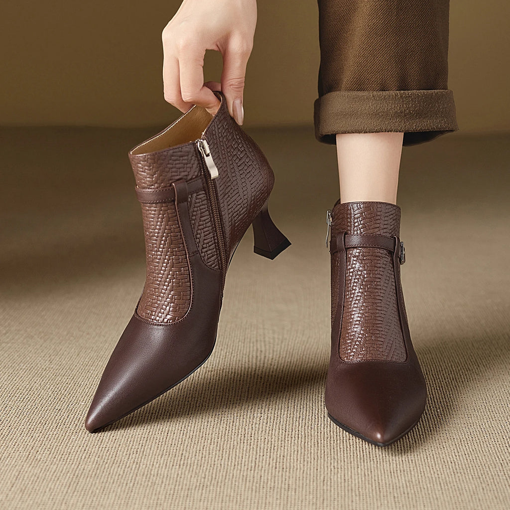 Women's Handmade Genuine Leather Soft and comfortable Short Boots New High-heeled Banquet Shoes 34-40
