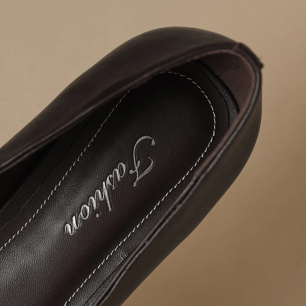 Handmade Genuine Lether Mixed color combinations Pointed Toe comfort Folded Surface Soft Leather Mid Heel 34-40