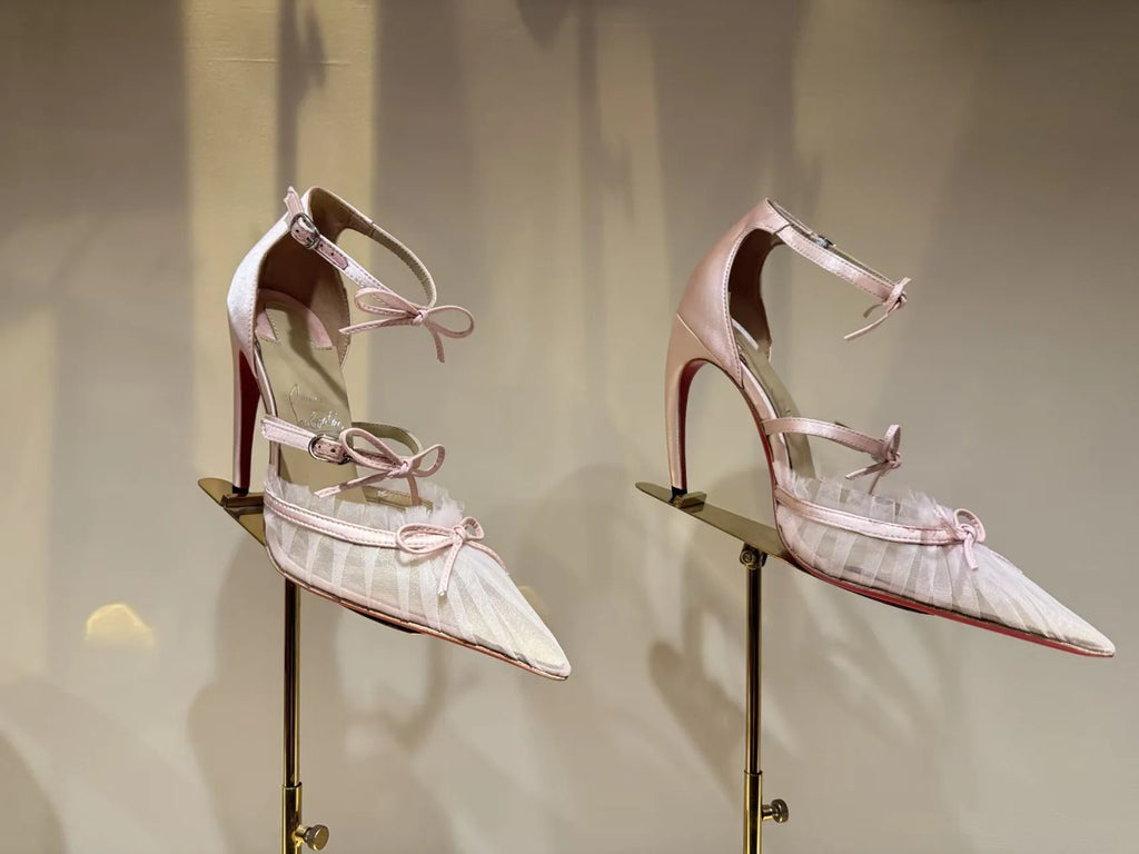 2026 Women's Summer Pointed Stiletto Lace Bow Sandals Fashion Fashion Show Party Wedding Ballet Women's High Heels