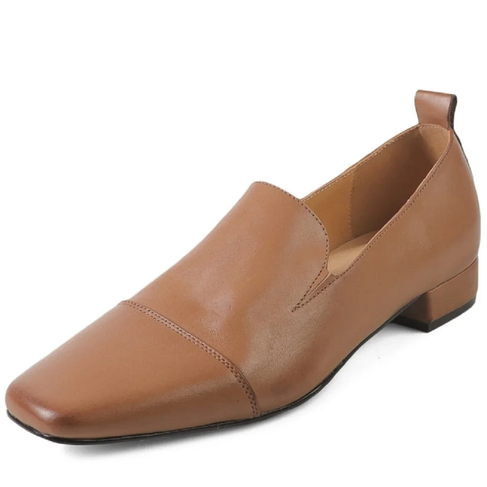 Women's Handmade Genuine Leather Soft and comfortable Shoes Chunky Mid Heel Large Retro Single Shoes 34-40