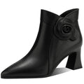 New Autumn Winter Handmade Genuine Leather Soft and comfortable Boots Pointed Toe Flower High Heel Short 33-41