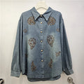 2026 Early Spring New Floral Embroidery Beaded Denim Shirt For Woomen Loose Turn-Down Collar Cardigan Female 11A08741
