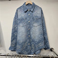 2026 Early Spring New Fashion Casual Regular Jacquard Rhinestone Denim Long Sleeve Shirt For Women Loose Style Top 11A08485