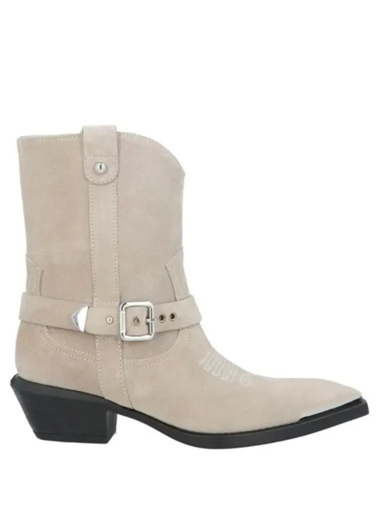 Spring and Autumn Women's Thick High-heeled Short Boots with Pointed Embroidery, Women's Plus Size Short Boots, Knight Boots