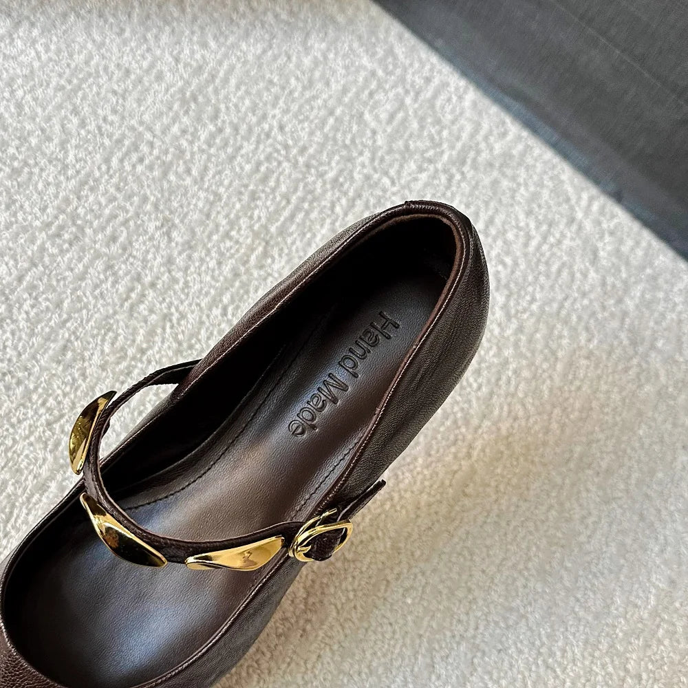 Handmade Genuine Leather Comfortable Mid Heel Single oes Women Work oes Easy to Wear And Not Tiring 34-40