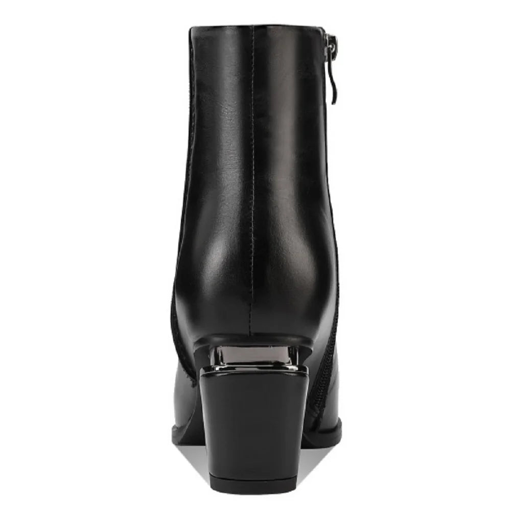 Newest High Heels Women Short Boots Elegant Square Toe Office Lady Shoes Genuine Leather Side Zipper Shoes 33-43