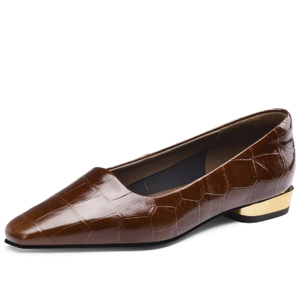 New Handmade Retro Genuine Leather Low Heels Soft and comfortable Square Toe Slip-on Loafers Work Shoes 34-40