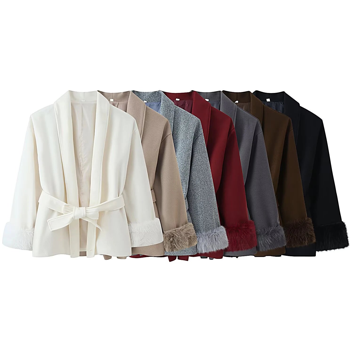 American style spicy girl loose fit slimming strap hairy sleeve woolen coat sweet cool casual versatile solid color top