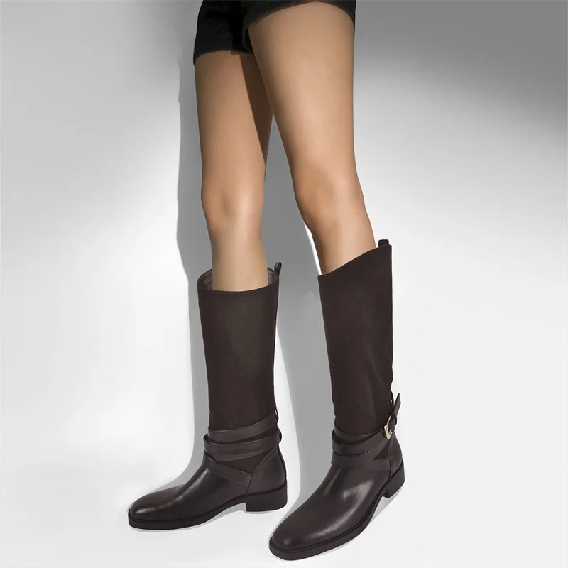 Onlymaker Women Round Toe Casual Knee Length Boots Classic Fashionable Winter Boots
