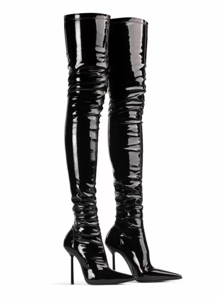 2026 Autumn and Winter New Slim Fit High Heels for Women, Knee High Boots, Pointed Elastic Slim Leg Boots for Women, Long Boots