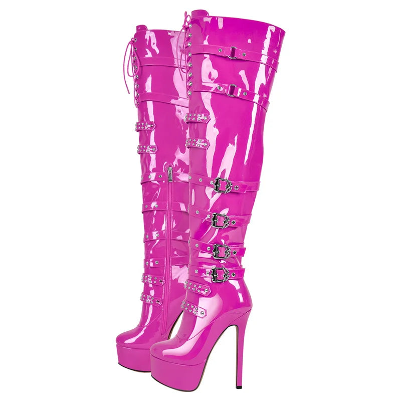 Onlymaker Women Platform Stiletto Red  Over The Knee High Boots Side Zipper Patent Leather Fashion Sexy Winter Female Boots