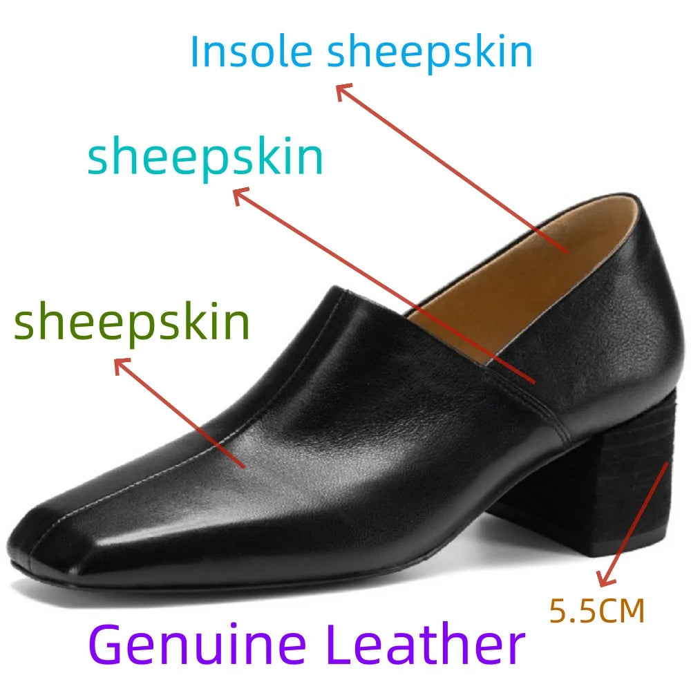 Classic Loafers Women Handmade Genuine Leather Soft and comfortable Square Toe Retro Lady Casual Cozy Shoes 34-40