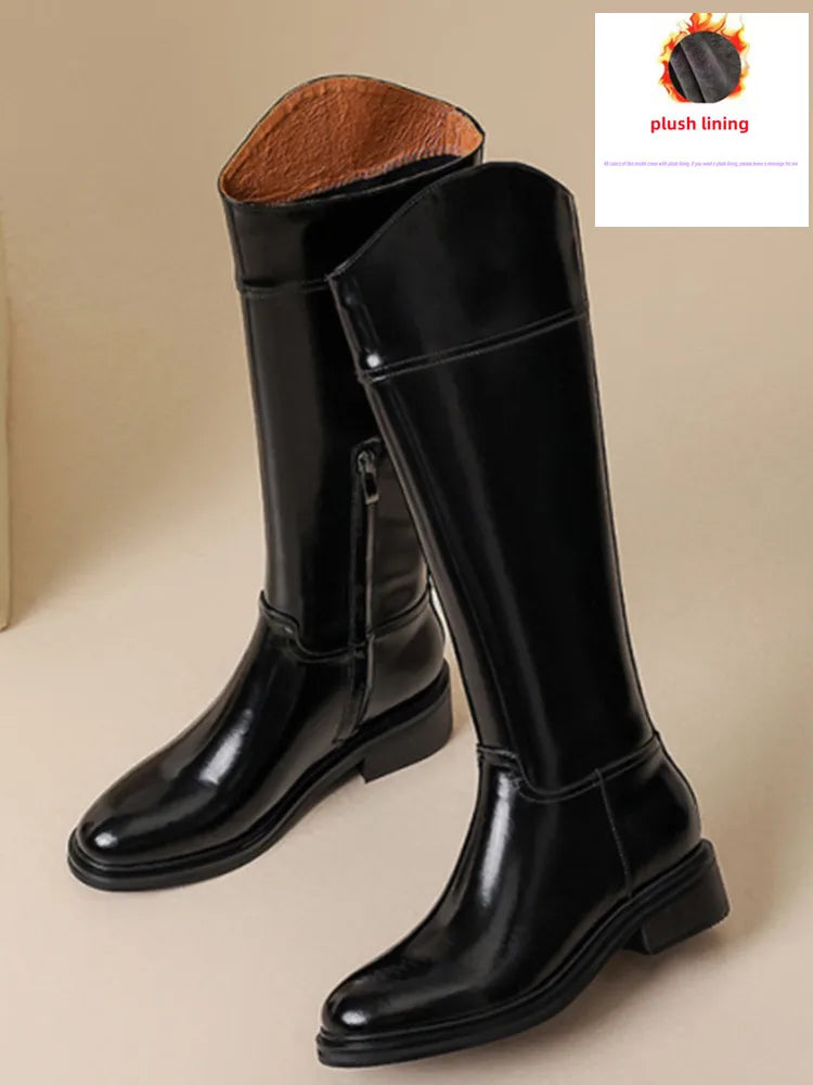 2026 Ladies' Autumn and Winter Flat Knee High Women's Boots with Round Toe, Low Heel, and Midsole, Ladies' Oversized Knight Boots