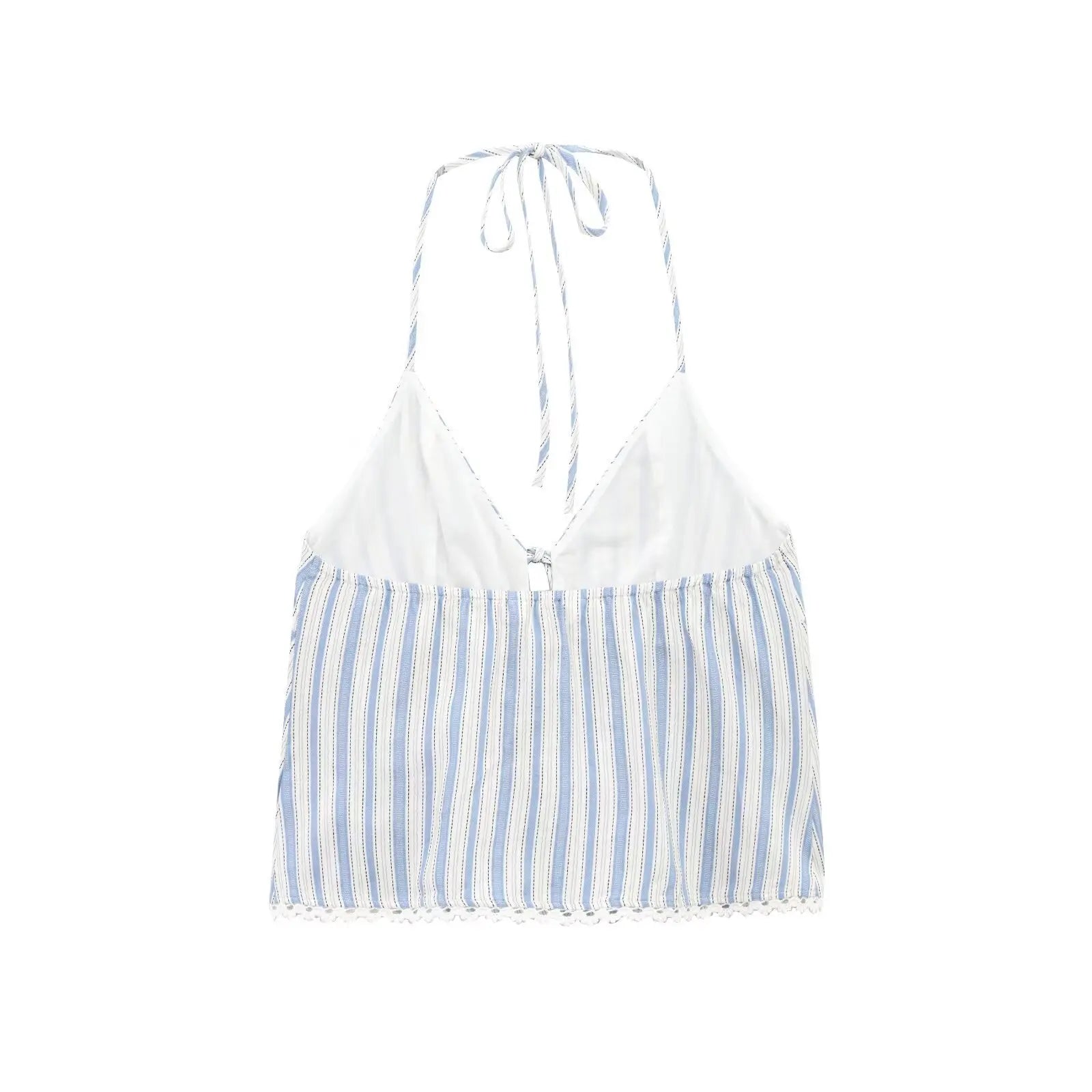 Women's Summer Lace Up V Neck Sleeveless Stripe Tank Top Lady High Street Holiday Sexy Halter Neck Short Camis Top