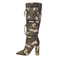 Onlymaker Women Rhinestone Knee High Boots Block Heel Handmade Fashion Pointed Toe Bling  Boots