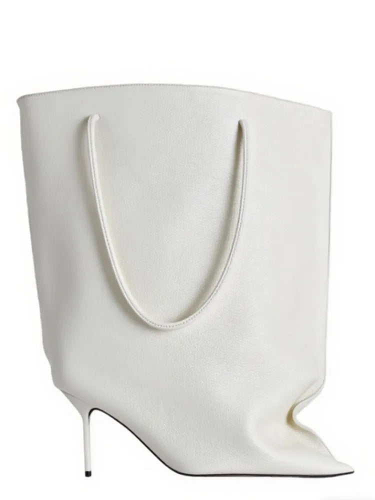 2026 Ladies' Autumn and Winter Pointed Thin High-heeled Women's Boots with Diamond Grid Chain Handbag, Plus Size Women's Short Boots