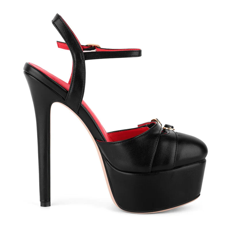 Womens Round Toe Platform Slingback Ankle Lace-up Pumps Big Size Fashion Party Dress Sexy Heels