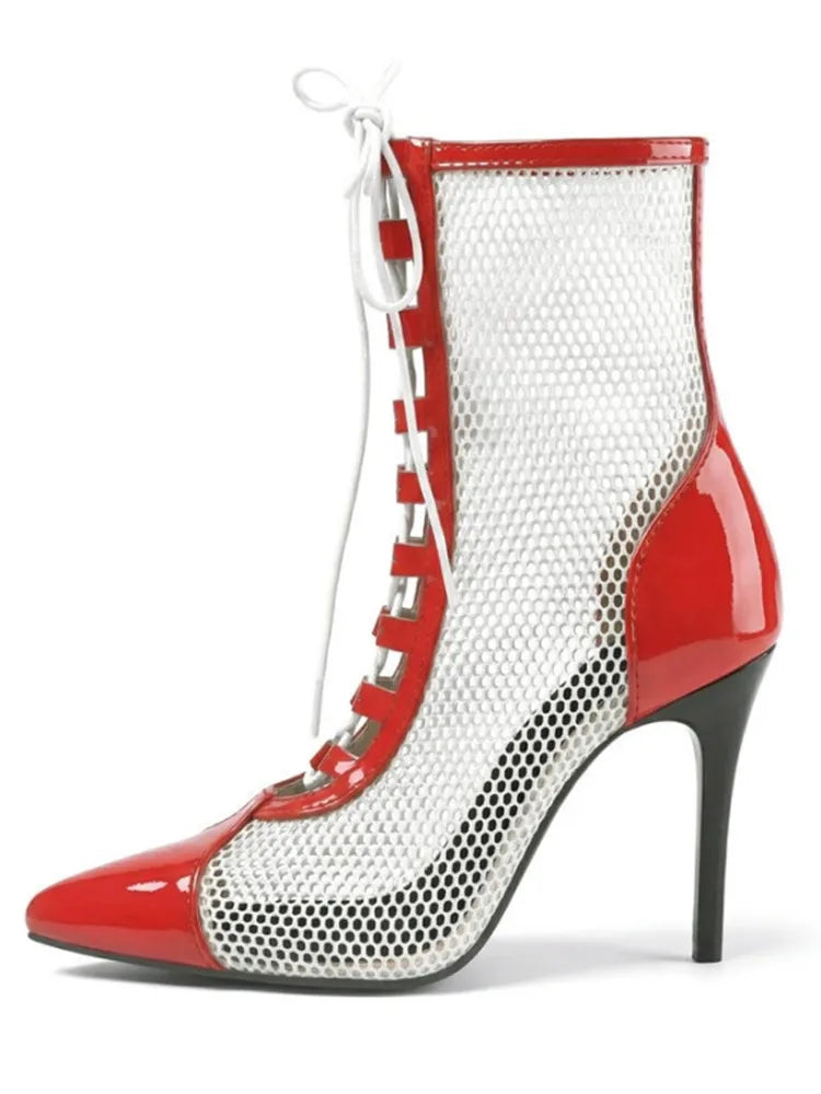 2026 Spring/Summer Women's Stiletto High Heels Mesh Strap Cool Boots Pointed New Style 34-48 Large Short Boots