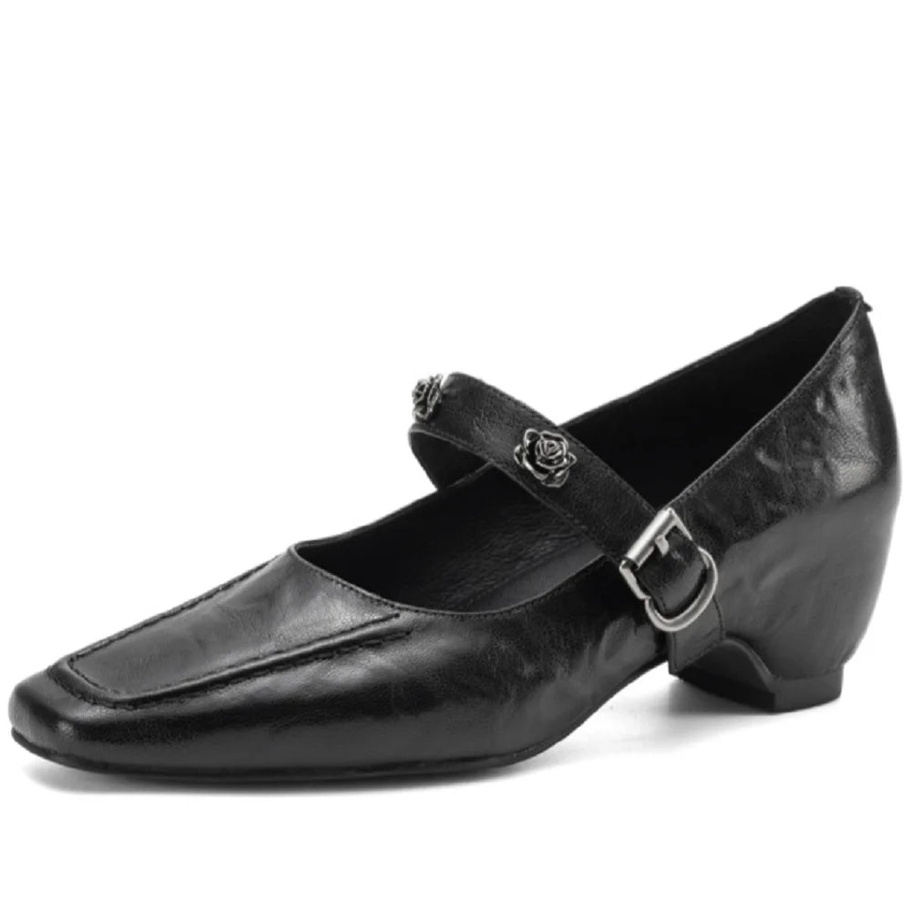 women's Handmade Genuine Leather elegant ladies Mid high heel style daily slim dress heeled shoes 34-40