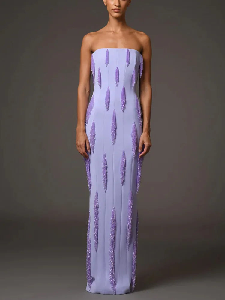 STREET Newest Fashion 2026 Vestido Women's Tassel Pendant Beaded Wrapped Chest Long Maxi Dress