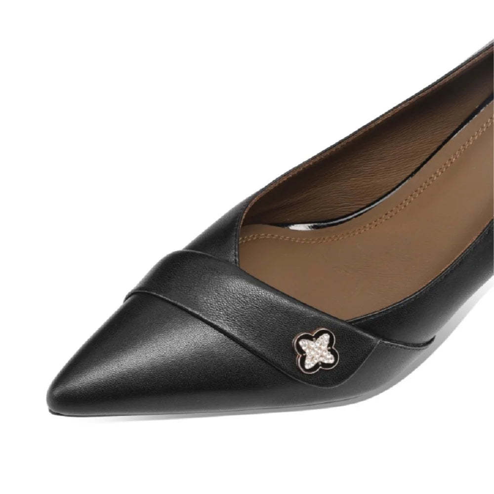 women Handmade Genuine Leather sweet pointed toe heel shoes lady classic office career work pumps  33-43