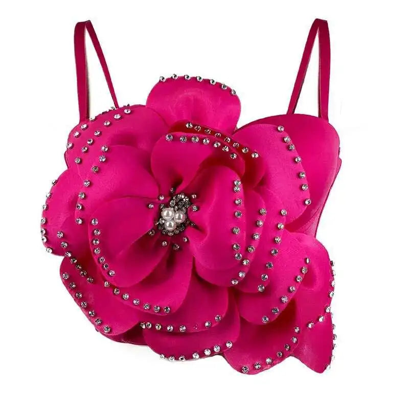 Women's Fashion High End Big Flower Bead Sweet Camisole Trendy Solid Color Sling Female 2025 Spring New Items 11A02254