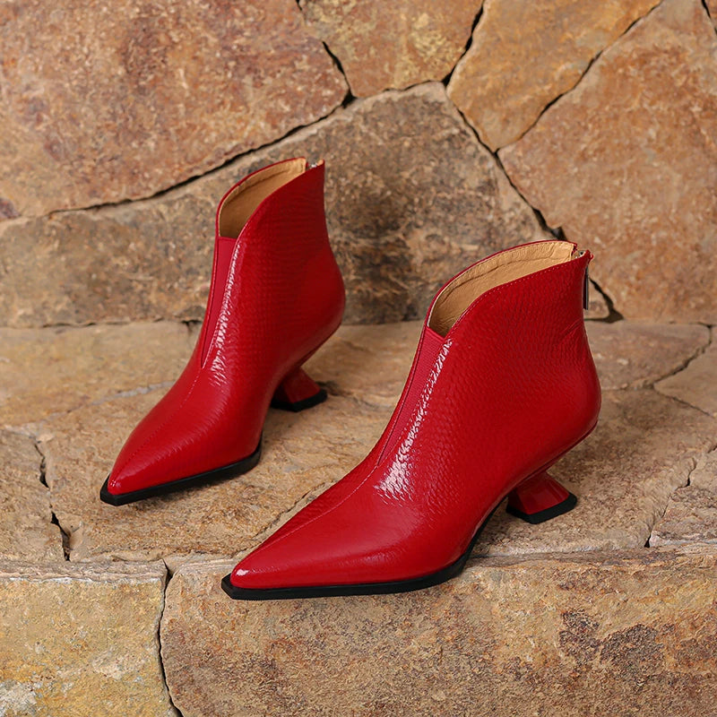 New Handmade Brand Genuine Leather Pointed Toe Winter  Modern Boots Mid Heels Beauty Lady Dance Party Sexy 33-40