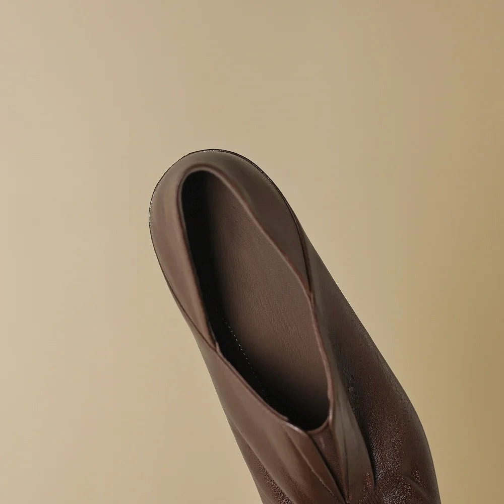 New Handmade Genuine Leather Soft and comfortable Women Retro Pointed Toe Shoes Mid Heels Loafers 34-40