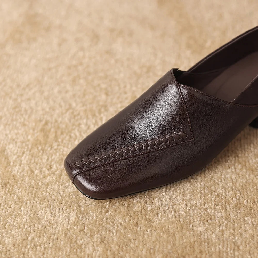 women's Handmade Genuine leather square toe Mid high quality soft comfort casual 34-40