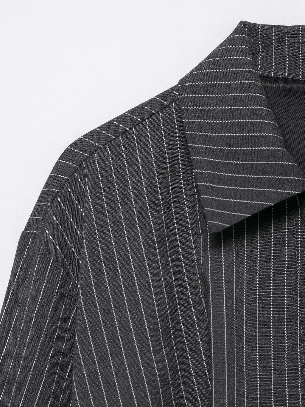 Women Striped Cropped Bomber Jacket Turn-down Collar Spring Summer Short Coat Outerwear