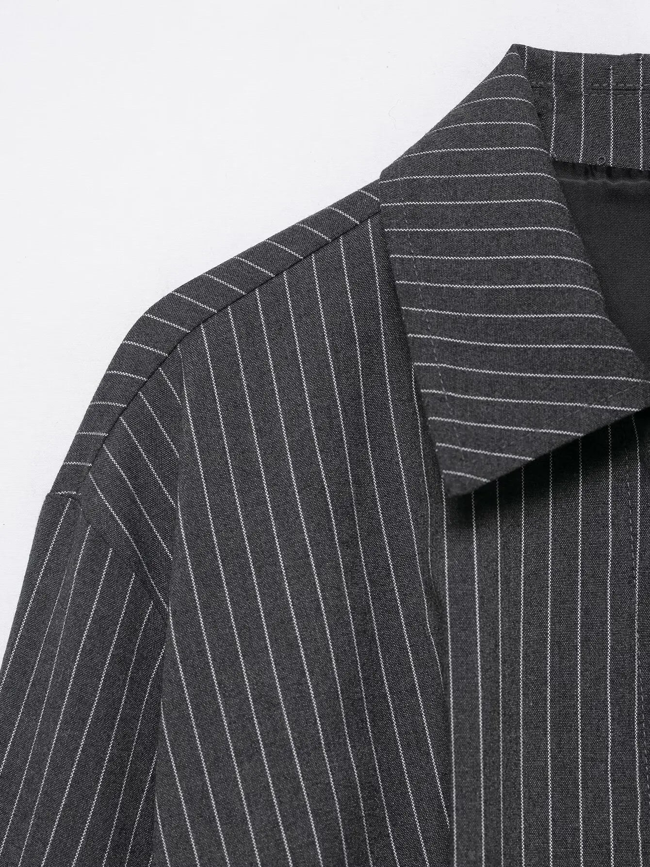 Women Striped Cropped Bomber Jacket Turn-down Collar Spring Summer Short Coat Outerwear