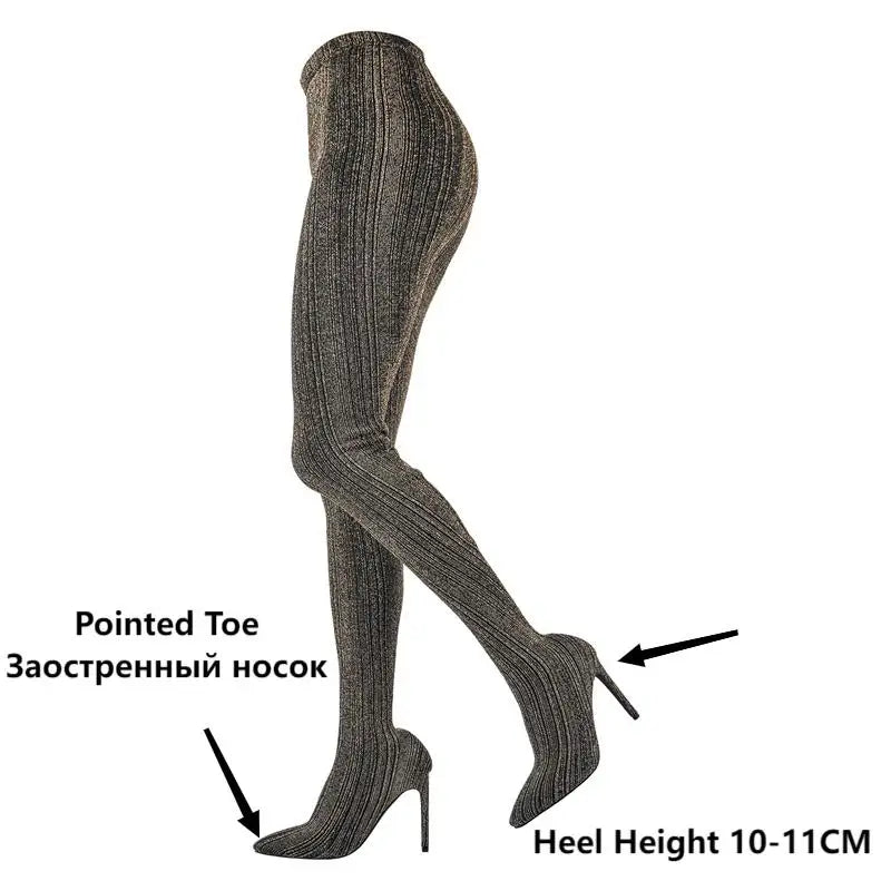 Onlymaker Women Stretch Over The Knee Stockings Boots Thin High Heel  Over The Knee Elastic Slim Pantyhose Sexy Boots