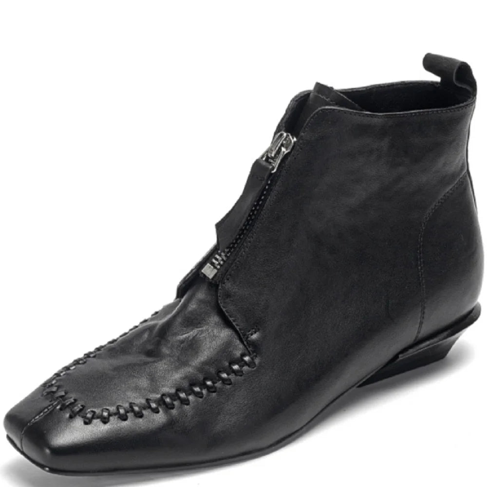 Women Handmade Genuine Leather Mid Heel Modern Soft and comfortable Ankle Boots Daily Shoes Zipper Boots 34-40