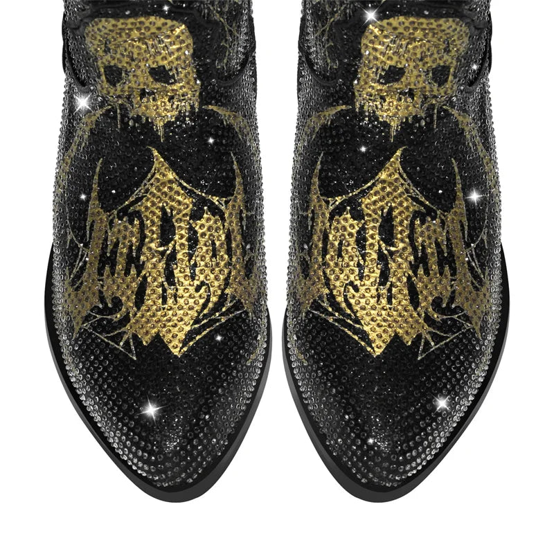 Women Rhinestone Handmade Mid-calf Western Boots