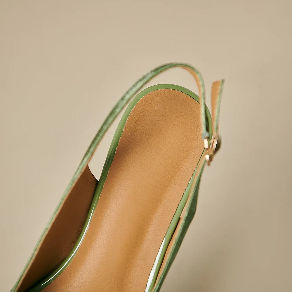 Brand Genuine Leather Medium Heels Pumps Shoes Woman Sexy Point Toe Heels Office Dress Ladies Sandals 34-42