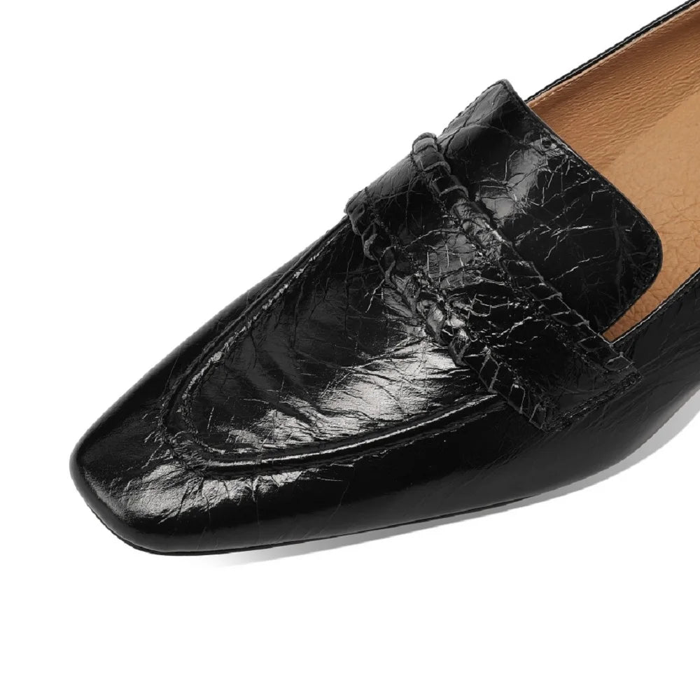 Women Pointed Toe Shoes British Style Handmade Genuine Leather Shallow Heel Slip On Versatile Office Shoes 33-43