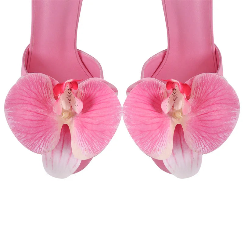 Women Flower Open Toe Pink Platform High Heeled Big Size Women Lace Up Stiletto Sexy Summer Sandals