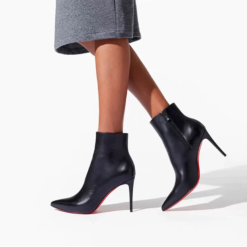 Women's New Slim Fit High-heeled Short Boots, Spring and Autumn Fashion Pointed Side Zipper Size 34-46, Knee High Women's Boots