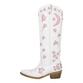 Onlymaker Women  Pointed Toe Knee High Western Cowgirl Boots Comfy White Stars Side Zipper Big Size  Cowboy Boots