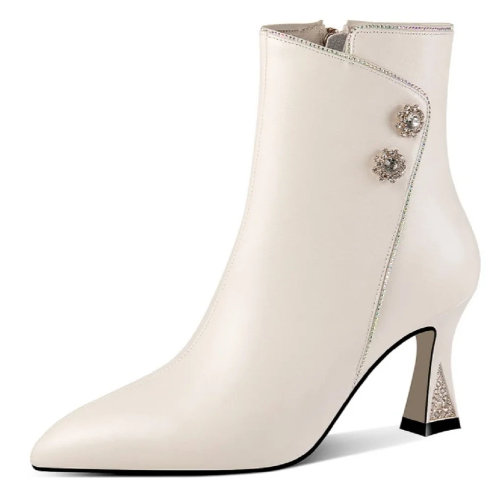 Women Handmade Genuine Leather Soft and comfortable New Autumn Winter High Heel Pointed Toe Fce Lined ular 33-43