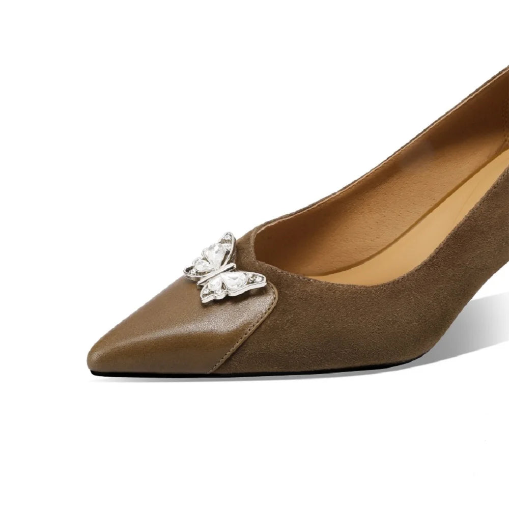 Handmade Genuine Leather Women Covered Toe Butterfly Knot Party Dating Office Ladies Pumps 33-43
