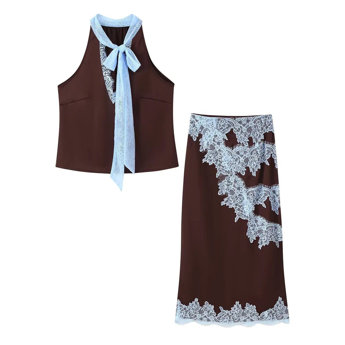 2026 Autumn New Women's Clothing European and American Style Versatile Daily Sweet Lace Splicing Top Splicing Half Skirt Set