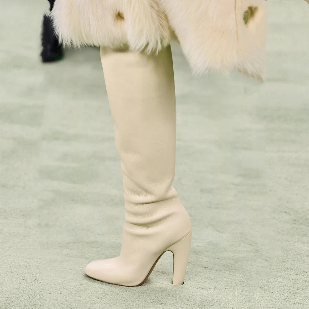 2026 Women's New Winter Coarse High Heels Knee Boots European and American Sexy Square Head Side Zipper Fashion Large Boots