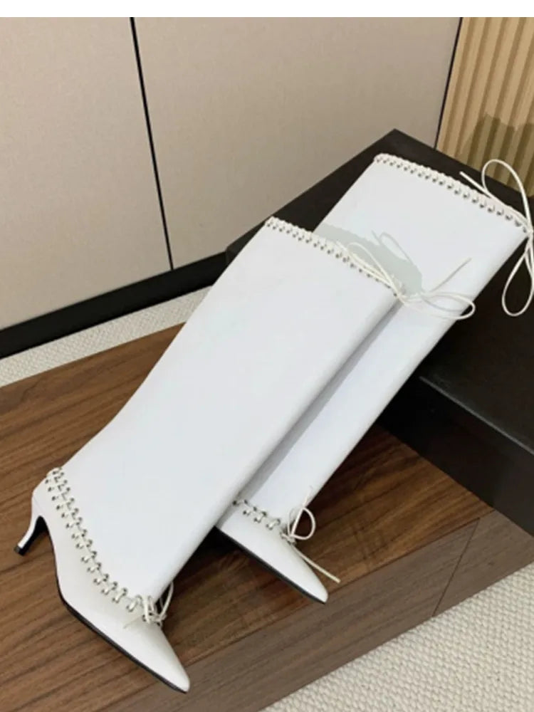 2026 Women's New Slim Fit High Heels, Wide Waist Short Boots, Autumn and Winter Pointed Knee High Boots