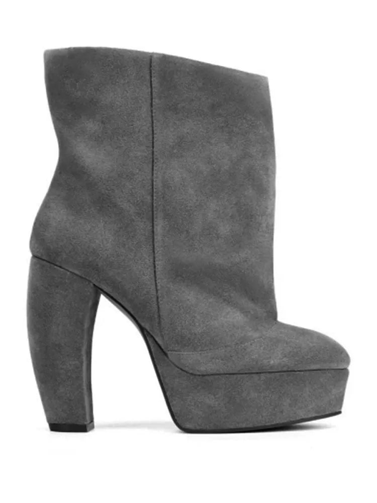 2026 Autumn/Winter New Coarse High Heels Short Boots Round Head Fashion Thick Bottom Women's Large Medium Boots